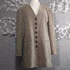 VTG Dana Buchman Tan & Black Oversized Tweed Blazer Padded Shoulders
